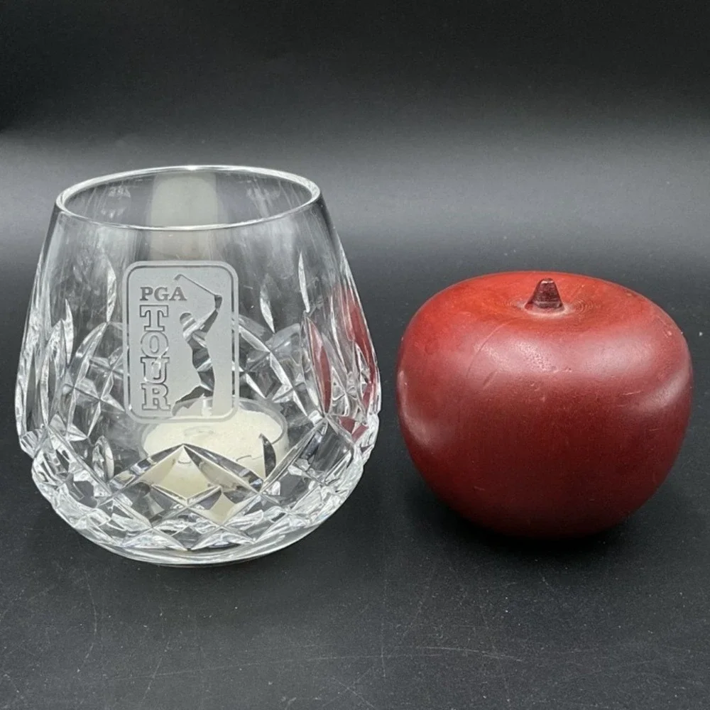 Waterford Crystal Lismore Votive PGA Tour Logo Etched Glass Candle Holder Irelan